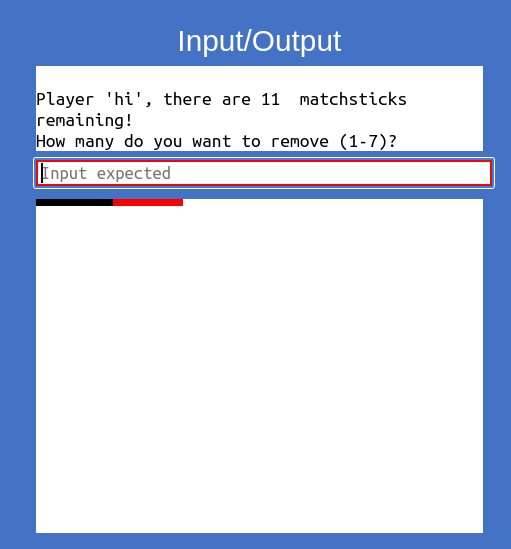 Image of game in progress, and remaining matchsticks graphics
