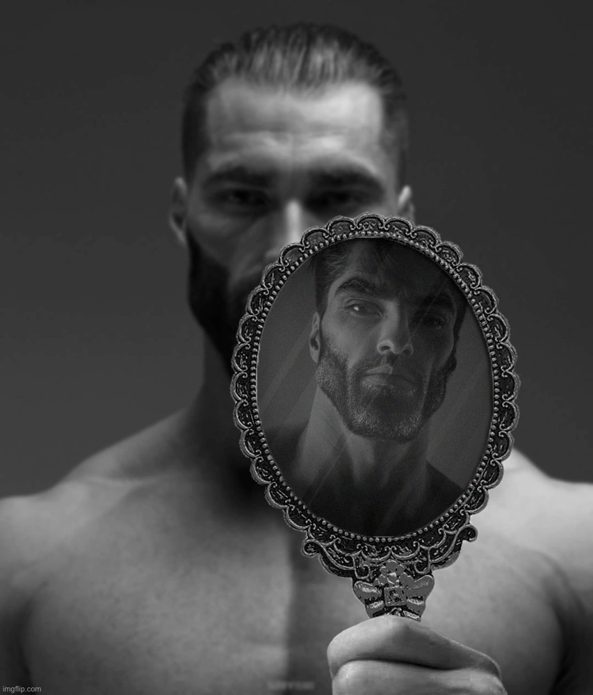 Based PGP user holding up a mirror in front of you, showing your opsec skills and based jaw line